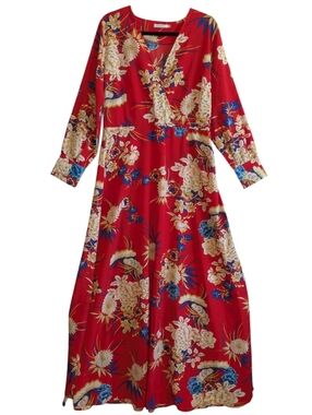 Maxi Red Floral Tropical Dress Kimono Wrap Long Sleeve Size 3x